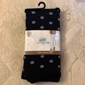 So Y2K black polka dot capri nylon leggings medium large NWT